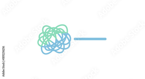 Abstract tangled lines forming a complex shape and a straight line.