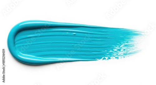 Vibrant turquoise paint brushstroke on pure white background