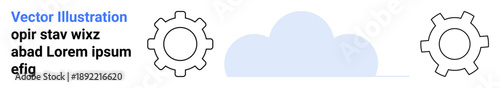 Cloud surrounded by two gears signifying system automation and seamless integration. Ideal for technology, cloud storage, innovation, software, data processing, IT solutions, simple landing page