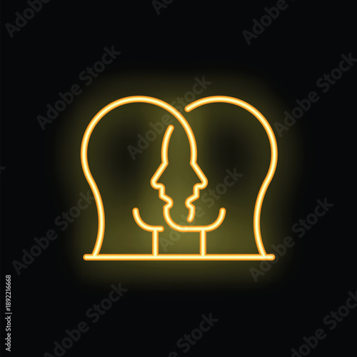 Neon icon representing two people facing each other, symbolizing communication, connection, or a close relationship
