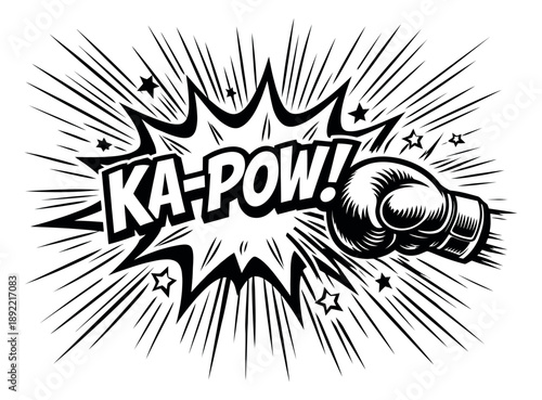 Comic book style illustration of a boxing glove depicting a 'ka-pow!' sound effect for a power concept