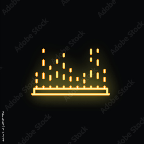 Neon yellow glowing sprinkler watering plants icon on black background, suitable for irrigation and gardening concepts