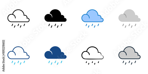 Rain icons set multiple style collection. Editable stroke 
