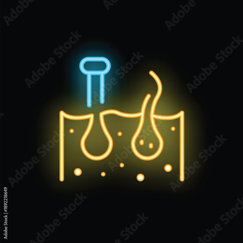 Neon sign illustrating laser hair removal treatment, showing hair follicle before and after being treated