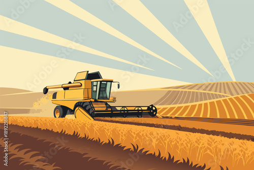 Combine Harvester Working Field