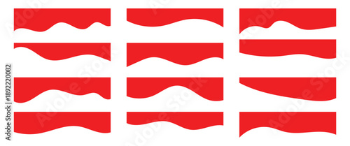 Red color template dividers shapes for website design. Curved abstract divider isolated on a white background.