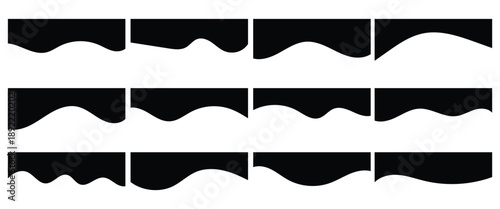 Set of black curved abstract divider element vector illustration on white background ideal for Graphic Design Layouts and others project work.