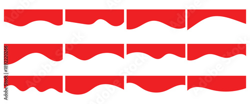 Red color template dividers shapes for website design. Curved abstract divider isolated on a white background.