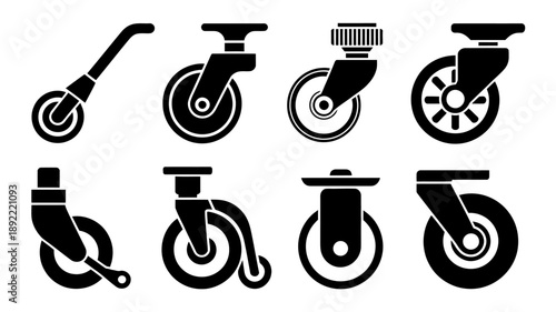 Collection of various caster wheels for furniture and equipment