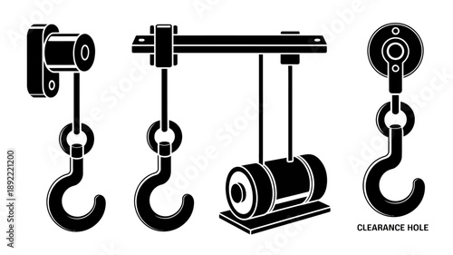 Illustrations of industrial hooks and lifting mechanisms