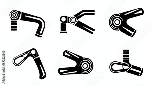 Set of mechanical robotic arm grippers in various poses