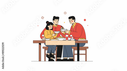 Family Cooking Together at Dinner Table.