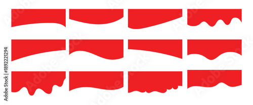 Collection of red wavy abstract divider shapes. vector illustration template isolated on a white background.