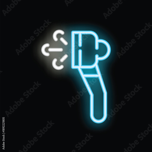 Blue and white neon icon of a thermal imaging camera detecting heat loss