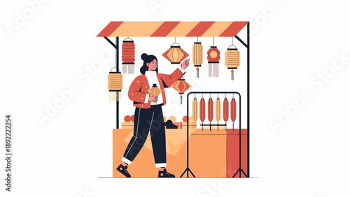 Market Street Vendor Preparing Skewers At Stall.