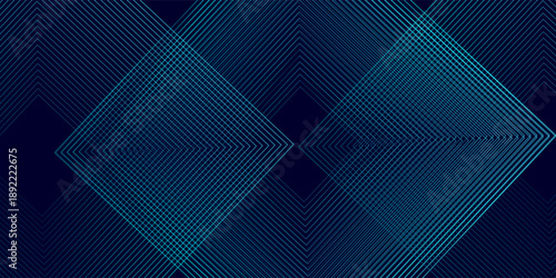 Dark blue abstract background with shining geometric lines. Modern shiny blue rounded square lines pattern. Elegant graphic design. Futuristic technology concept