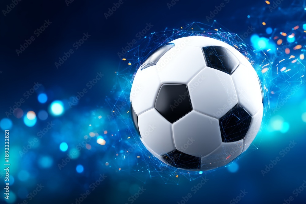 Fototapeta premium Dynamic 3D Soccer Ball with Motion Effects on Deep Blue Backdrop