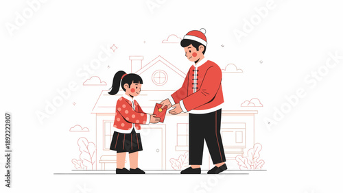 Santa Claus Gifting A Gift To A Little Girl.