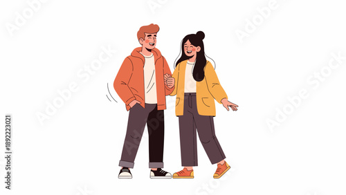 Two Friends Walking Together Illustration.