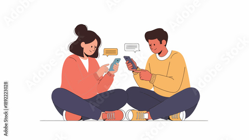 Two Friends Using Smartphones Together.