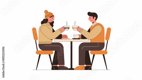 Two People Dining At A Table Coffee Break.