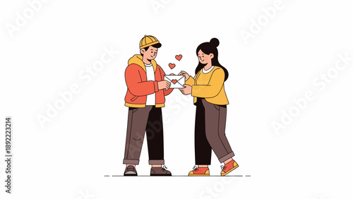 Two People Presenting a Gift to Each Other.