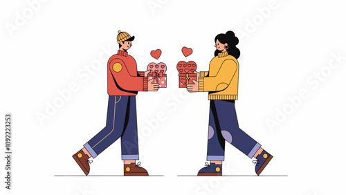 Two People Share Heartfelt Gift Exchange.