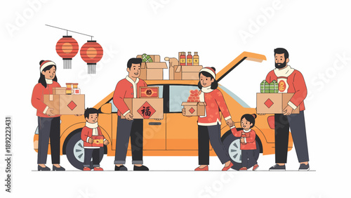 Volunteer team loading boxes into a moving truck.