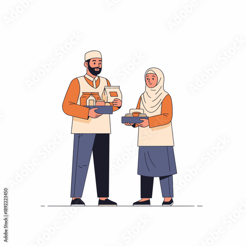 Volunteers distributing food at relief drive.