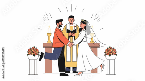 Wedding ceremony with couple and officiant.