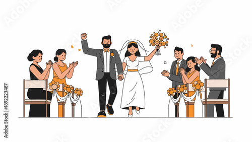 Wedding Couple Celebrating With Family And Friends.