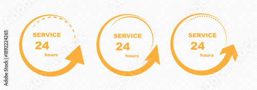 24 7 service icon set. 24-7 open, concept with call icon. Support 24 hours a day and 7 days a week. Support service. Vector Illustration. 