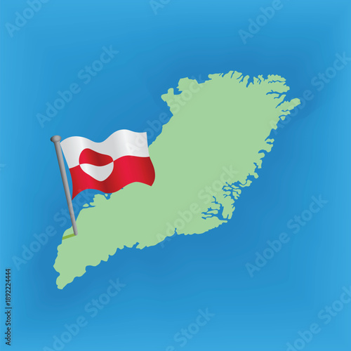 Greenland island map background with flag
