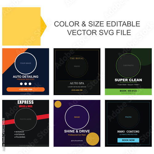 Set of car wash and detailing social media templates