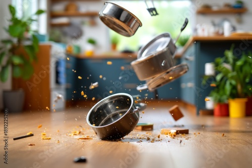 Wallpaper Mural Utensils Falling from Kitchen Counter onto Floor in Accidental Mess Scene Torontodigital.ca