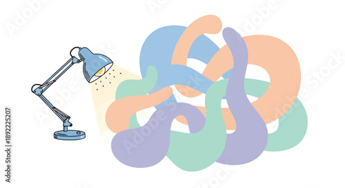 Concept of clarity and idea solving chaos with lamp light