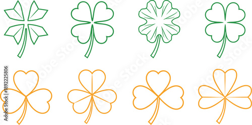 St patrick's day shamrocks and four leaf clover illustrations