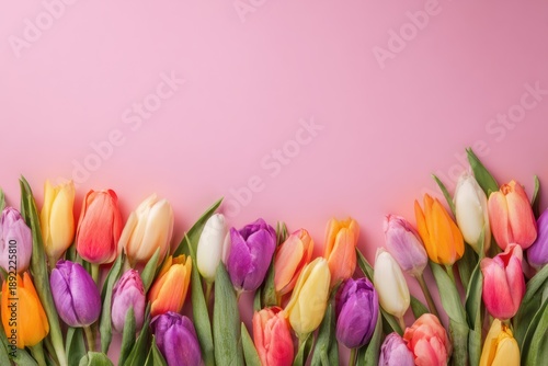 Colorful Tulips on Pink Background