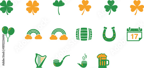 St patrick's day symbols and icons shamrocks rainbows and leprechaun fun
