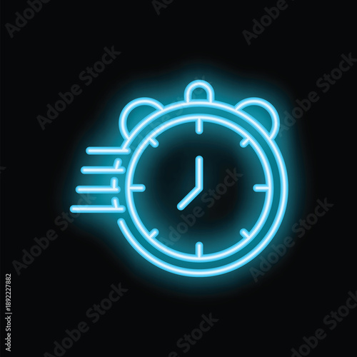 Blue neon clock is ticking with motion lines illustrating the concept of time flying by