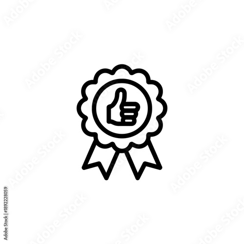 black line thumb up icon on rosette award ribbon