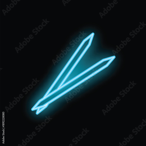 Glowing neon sign of eyebrow tweezers on a black background