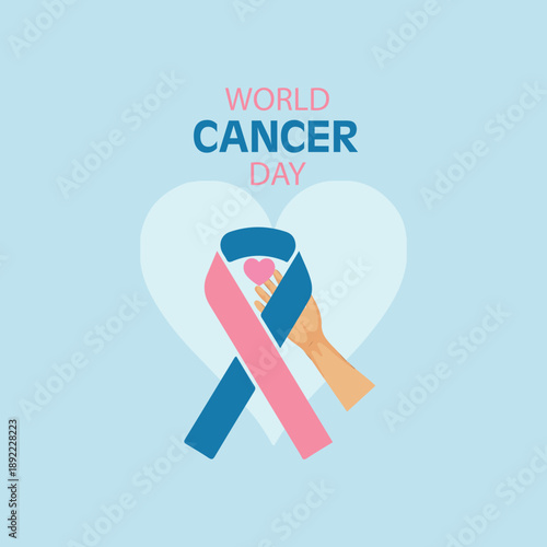 World Cancer Day poster promotes awareness hope strength early detection support worldwide
