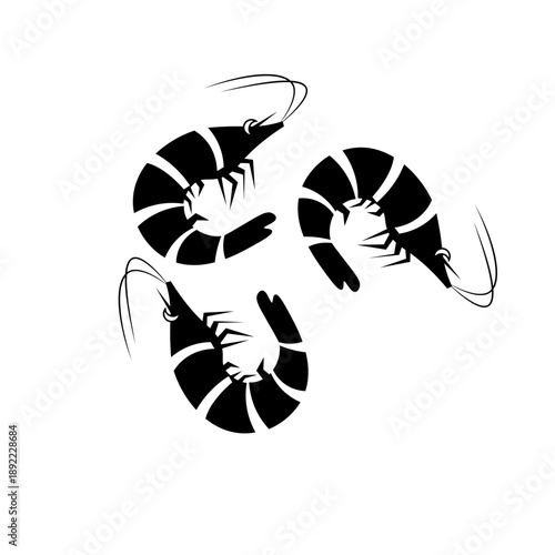 Three Shrimp logo icon ,Shrimp, Prawn icon , filled flat sign, solid pictogram