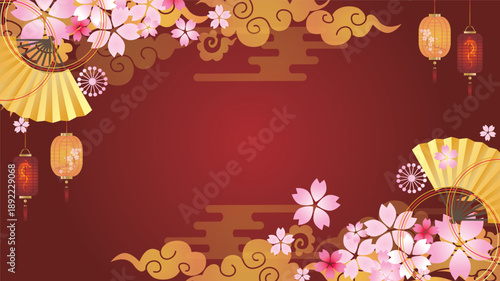 中華風フレーム飾り　春の桜背景