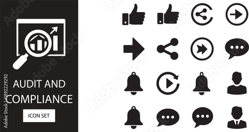 Audit and compliance icon set for business notification and social engagement