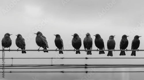 Minimalist Artistic Photo of Birds on Wires 