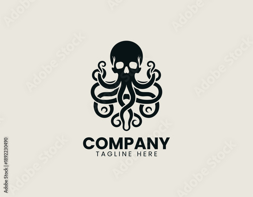 Human skull combined with octopus tentacles is isolated on plain background artistic