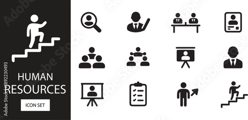 Professional human resources management and recruitment process icon set