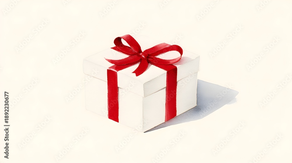 Fototapeta premium Elegant gift box illustration celebrates joy with refined simplicity and a calming watercolor aesthetic